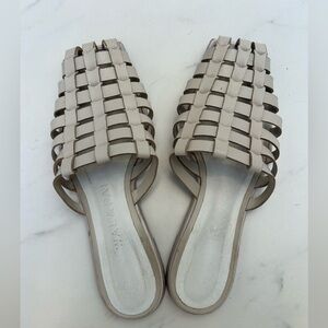 WAL & PAI Woven Leather Slide Mules in Cream - Size 39